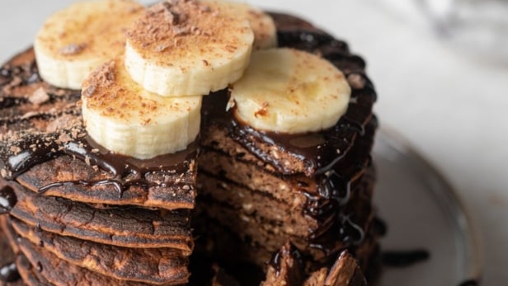 Double Chocolate Banana Oat Protein Pancakes
